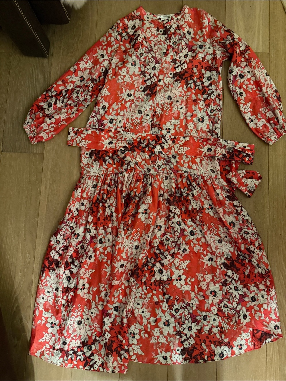 Uli Herzner Red Floral Maxi Dress with Tie Waist